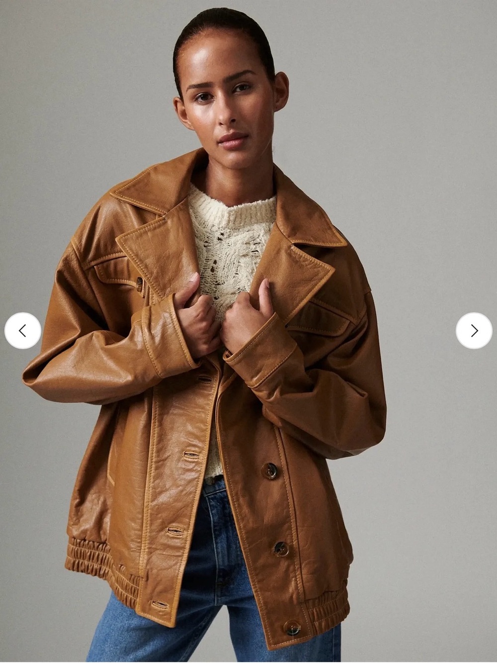 DAY Women's Tan Leather Jacket bomber Classic Oversized Coat size US 2 NWT